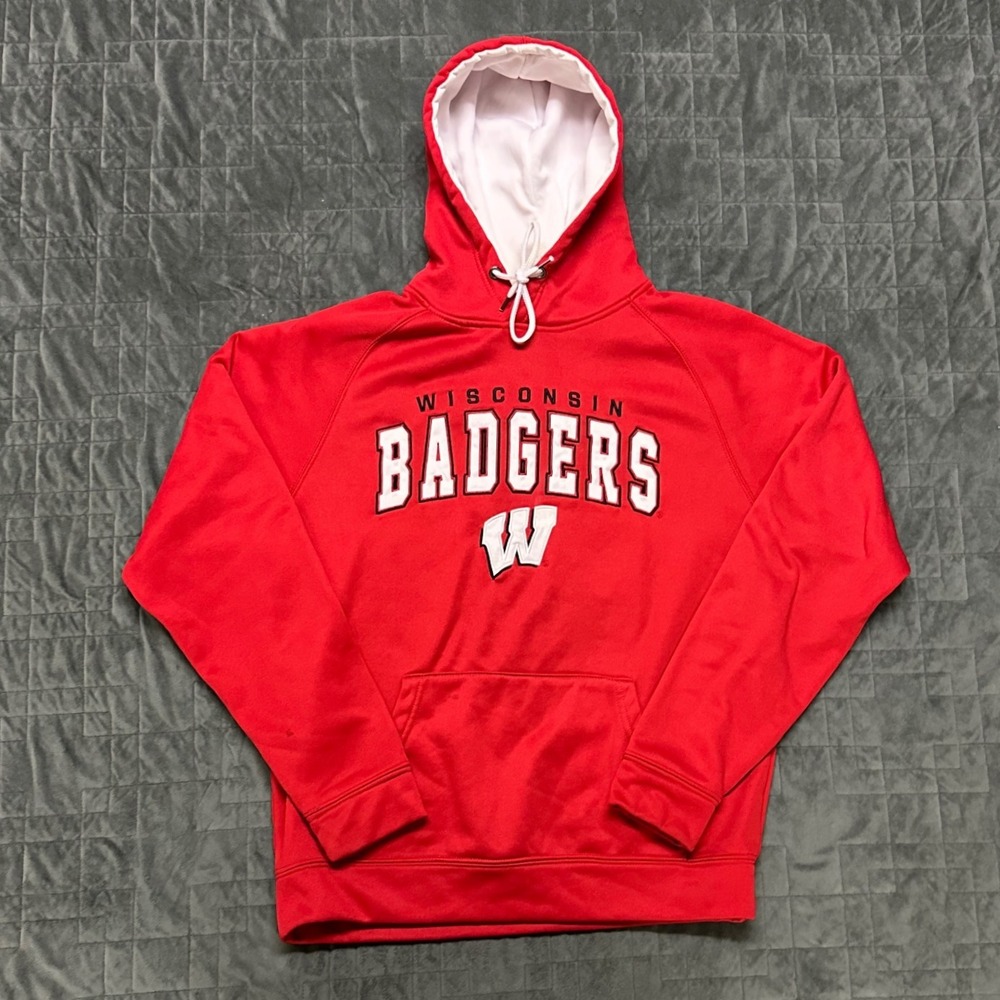Vintage y2k University of Wisconsin Maddison Embroidered Red Mens Medium Hoodie
